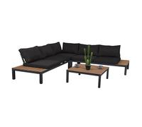 Genérico ORION91oficial Conjunto de Jardín Rinconera Moderno con Mesa de Centro, Sofá Seccional 3 Piezas con Cojines Incluidos, Negro, 138.7 cm y 80 cm