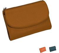 Genérico oro unisex de piel guijarro, cartera pequeña para mujer, monedero de piel auténtica de 13,5 cm con titular, compartimento para monedas y ranuras para billetes, Zōngsè Marrón, Casual