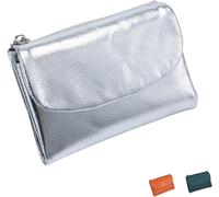 Genérico oro unisex de piel guijarro, cartera pequeña para mujer, monedero de piel auténtica de 13,5 cm con titular, compartimento para monedas y ranuras para billetes, plata, Casual