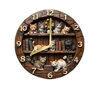 Genérico Orologio da Parete,Decorazione in Legno a Tema Gatto Con Dimensione 30 Centimetri - Orologio Animale,per Soggiorno CASA Ufficio Cucina Sala Studio