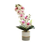 Genérico Orquídea Artificial Amarilla de Dos Puntas Realista Phalaenopsis de Silicona de Ocho Cabezas en Maceta Flor de Mariposa Blanca de Imitación (Blanco)