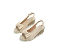 Genérico Orthopedic Platform Wedge Sandals for Women 2026 Summer Bow Tie Casual Open Toe Fish Cute Bow Casual Beach Slip On Slides Comfortable Walking Outdoor Shoes (Beige,37)