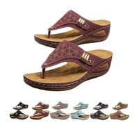 Genérico Orthopedic Sandal for Women, 2026, Arch Support Wedge Platform Sandal Dressy Non-Slip Flip Flops Beach Vacation Walking Summer Comfortable Sandals (Wine Red,36)