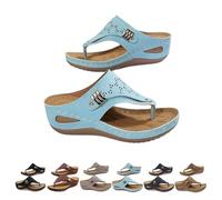 Genérico Orthopedic Sandal for Women, 2026, Arch Support Wedge Platform Sandal Dressy Non-Slip Flip Flops Beach Vacation Walking Summer Comfortable Sandals (Light Blue,37)