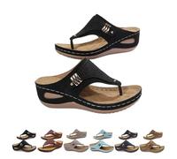 Genérico Orthopedic Sandal for Women, 2026, Arch Support Wedge Platform Sandal Dressy Non-Slip Flip Flops Beach Vacation Walking Summer Comfortable Sandals (Black,36)