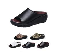 Genérico Orthopedic Sandals for Women 2025 New Summer Comfortable Orthotic Leather Wedges Comfortable Arch Support Slides (Black,36)