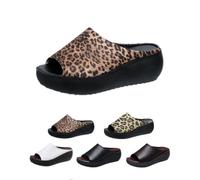 Genérico Orthopedic Sandals for Women 2025 New Summer Comfortable Orthotic Leather Wedges Comfortable Arch Support Slides (Brown leopard print,38)