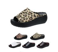 Genérico Orthopedic Sandals for Women 2025 New Summer Comfortable Orthotic Leather Wedges Comfortable Arch Support Slides (Beige leopard print,42)
