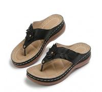 Genérico Orthopedic Sandals for Women 2026 Casual Trendy Orthotic Slides Open Toe Slip-on Orthotic Platform Wide Width Sandals Comfortable Casual Boho Beach Vintage Thong Slippers (Black,41)