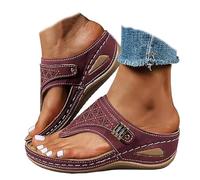 Genérico Orthopedic Sandals for Women 2026 Dressy,Arch Support Wedge Platform Slip On Sandal with Anti-Slip Sole,Open Toe Orthotic Sandals (Red,40)