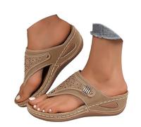 Genérico Orthopedic Sandals for Women 2026 Dressy,Arch Support Wedge Platform Slip On Sandal with Anti-Slip Sole,Open Toe Orthotic Sandals (Khaki,38)