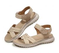 Genérico Orthopedic Sandals for Women 2026, Wide Width Sport Arch Support Ankle Strap Casual Strappy, Adjustable Breathable Dressy Woven Heels Thick Sole Secure Closure (Beige,38)