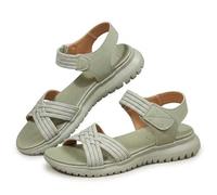 Genérico Orthopedic Sandals for Women 2026, Wide Width Sport Arch Support Ankle Strap Casual Strappy, Adjustable Breathable Dressy Woven Heels Thick Sole Secure Closure (Green,38)