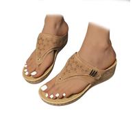 Genérico Orthopedic Sandals for Women, Breathable Mesh Hollow Sports Sandals,2025 Dressy Summer Comfortable Sandals Arch Support Wedge Slippers Casual Flip Flops (Brown,38)