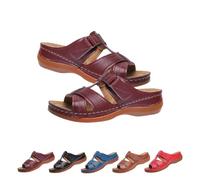 Genérico Orthopedic Sandals for Women Comfortable Wedge Fish Mouth Open Toe Hook and Loop Slides Summer Casual Ladies Roman Shoes Slipper (Wine red, 41)