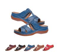 Genérico Orthopedic Sandals for Women Comfortable Wedge Fish Mouth Open Toe Hook and Loop Slides Summer Casual Ladies Roman Shoes Slipper (Blue, 42)