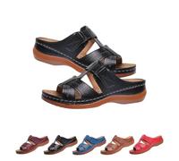 Genérico Orthopedic Sandals for Women Comfortable Wedge Fish Mouth Open Toe Hook and Loop Slides Summer Casual Ladies Roman Shoes Slipper (Black, 37)