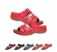 Genérico Orthopedic Sandals for Women Comfortable Wedge Fish Mouth Open Toe Hook and Loop Slides Summer Casual Ladies Roman Shoes Slipper (Red, 38)