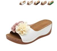 Genérico Orthopedic Wedge Sandals for Women 2026 Floral Platform Wedge Sandals Non-Slip Summer Beach Walking Shoes with Arch Support (White,42)