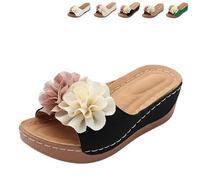 Genérico Orthopedic Wedge Sandals for Women 2026 Floral Platform Wedge Sandals Non-Slip Summer Beach Walking Shoes with Arch Support (Black,38)