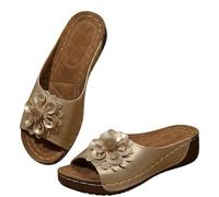 Genérico Orthopedic Wedge Sandals for Women 2026, Flowers Open Toe Platform Sandals, Shoes Casual Boho Slip on Beach Walking Sandals, Casual Walking Slip on Sandal (Gold,41)