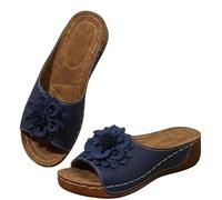 Genérico Orthopedic Wedge Sandals for Women 2026, Flowers Open Toe Platform Sandals, Shoes Casual Boho Slip on Beach Walking Sandals, Casual Walking Slip on Sandal (Blue,43)