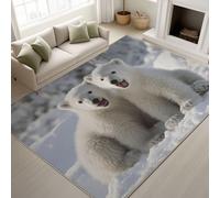 Genérico Oso Polar Bebé Nieve Jugando Alfombra Antideslizante Fotografía Lindo Animal Suave Cálido Invierno Decorativo Alfombra Blanca per Habitación Infantil 120 x 180 cm