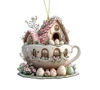 Genérico Osterbaum-Ornamente - Vintage Flache Osterei, Teetasse, Haus, Auto Charme | Estacional Dekoration | Rucksack Charme, Feiertagsanhänger Für Tür, Wand, Fenster,
