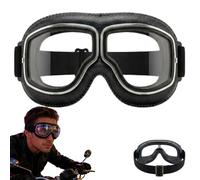 Genérico OTG Vintage Motorcycle Goggles Fits Over Prescription Glasses Anti-Fog Windproof Eye Protection Anti-Slip Strap (Black)