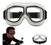 Genérico OTG Vintage Motorcycle Goggles Fits Over Prescription Glasses Anti-Fog Windproof Eye Protection Anti-Slip Strap (White)