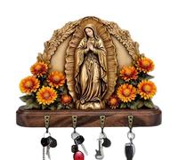 Genérico Our Lady of Guadalupe Sacred Wall Key Holder, 2D Flat Communion Farmhouse Virgin Mary Wall Art with 4 Metal Hooks, Elegant Communion Key Holder, Christian Housewarming Gift (1pc)