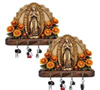 Genérico Our Lady of Guadalupe Sacred Wall Key Holder, 2D Flat Communion Farmhouse Virgin Mary Wall Art with 4 Metal Hooks, Elegant Communion Key Holder, Christian Housewarming Gift (2pc)