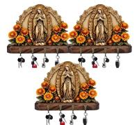 Genérico Our Lady of Guadalupe Sacred Wall Key Holder, 2D Flat Communion Farmhouse Virgin Mary Wall Art with 4 Metal Hooks, Elegant Communion Key Holder, Christian Housewarming Gift (3pc)