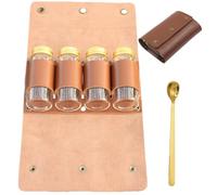 Genérico Outdoor PU Leather Spice Organizer Pouch,Multi Compartment Seasoning Storage Bag with 4 Spice Bottles,Portable Camping Condiment Storage Bag for Outdoor Cooking,BBQ,Hiking,Picnics