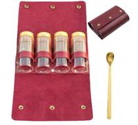 Genérico Outdoor PU Leather Spice Organizer Pouch,Multi Compartment Seasoning Storage Bag with 4 Spice Bottles,Portable Camping Condiment Storage Bag for Outdoor Cooking,BBQ,Hiking,Picnics