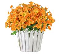 Genérico Outdoor Sunset Mums Foliage, Artificial Outdoor Sunset Mums Flowers - UV Resistant, Waterproof, Windproof (10Pack,Orange)