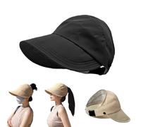 Genérico Outdoor UV Protection Hollow Top Sun Hat,Sun Hats for Women,Summer Beach Packable Visor,Wide Brim Adjustable (FR/ES, Letras, Talla única, Black)