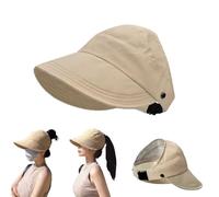 Genérico Outdoor UV Protection Hollow Top Sun Hat,Sun Hats for Women,Summer Beach Packable Visor,Wide Brim Adjustable (FR/ES, Letras, Talla única, Khaki)