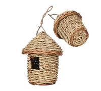Genérico Outside Grass Bird Houses - Hut | Handwoven Straw Nest Cage with Natural Reed Material, Colgador de pájaros con orificio de para ramas de vinos, Fences Balconies Ledges, Outdoor