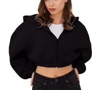 Generico Oversize Hoodie Mujer - Sudadera Mujer Corta con Cremallera Y Capucha Túnica Deportiva Comdo Top Suave Ligera Gris Térmica Ropa Otoño Color Sólido Bolsillos Moda Sudaderas Outdoor Casa Casual