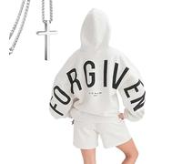 Genérico Oversized Christian Heavyweight Faith Sweatshirt, Forgiven Letter Print Essential Hoodie for Women (White,4XL)