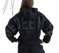 Genérico Oversized Christian Heavyweight Faith Sweatshirt, Forgiven Letter Print Essential Hoodie for Women (Black,S)