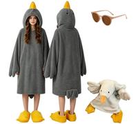 Genérico Oversized Duck Pajamas for Adult,Funny Goose Costume Hoodie Blanket,Soft Wearable Animal Onesie with Sleeves Feet Slippers