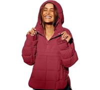 Genérico Oversized Hooded Puffer Jacket Women, Lightweight Quilted Jackets for Women, Winter Warm Padded Packable Puffer Jacket (Dark red,L)