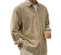 Genérico Pacificozy Men's Stylish Corduroy Urban Casual Daily Long-Sleeved,Plain Soft Lapel Casual Tops, Classic (Khaki,XL)