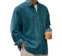 Genérico Pacificozy Men's Stylish Corduroy Urban Casual Daily Long-Sleeved,Plain Soft Lapel Casual Tops, Classic (Peacock Green,4XL)