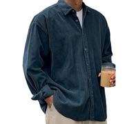 Genérico Pacificozy Men's Stylish Corduroy Urban Casual Daily Long-Sleeved,Plain Soft Lapel Casual Tops, Classic (Navy Blue,S)