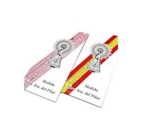 Genérico Pack de 2 medidas de la Virgen del Pilar. Bandera de España y Rosa Clarito - Usalas como adorno y como símbolo de fe. Cinta. Pulsera