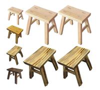 Genérico Pack De 4 Taburete Bajo, Banco De Madera Maciza 24 * 15 * 23 Cm Taburete Baño, Banco Pie De Cama Rústico para Banquetas Cocina, Reposapiés De Salón, Banquito Banco Entrada(Natural-Brown)