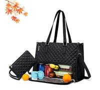 Genérico Packuum 3 in 1 Tote Bag, 2 in 1 Tote Bag Lunch Bag Combo, Work Totes Bags with Lunch Compartment, for Office, Travel (Black)